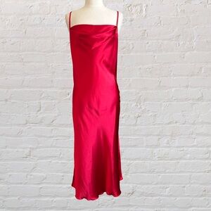 Bebe Vibrant Red Satin Maxi Slip Dress